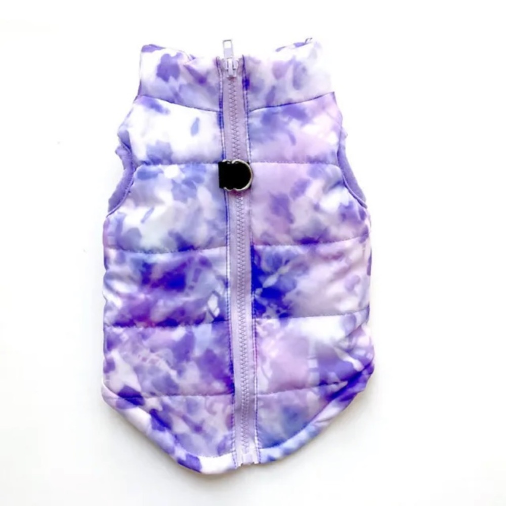 ❌SOLD❌ NEW Tie-Dye Purple & White Zip-Up Dog Puffer “Vest” - Sz Medium - Picture 2 of 6